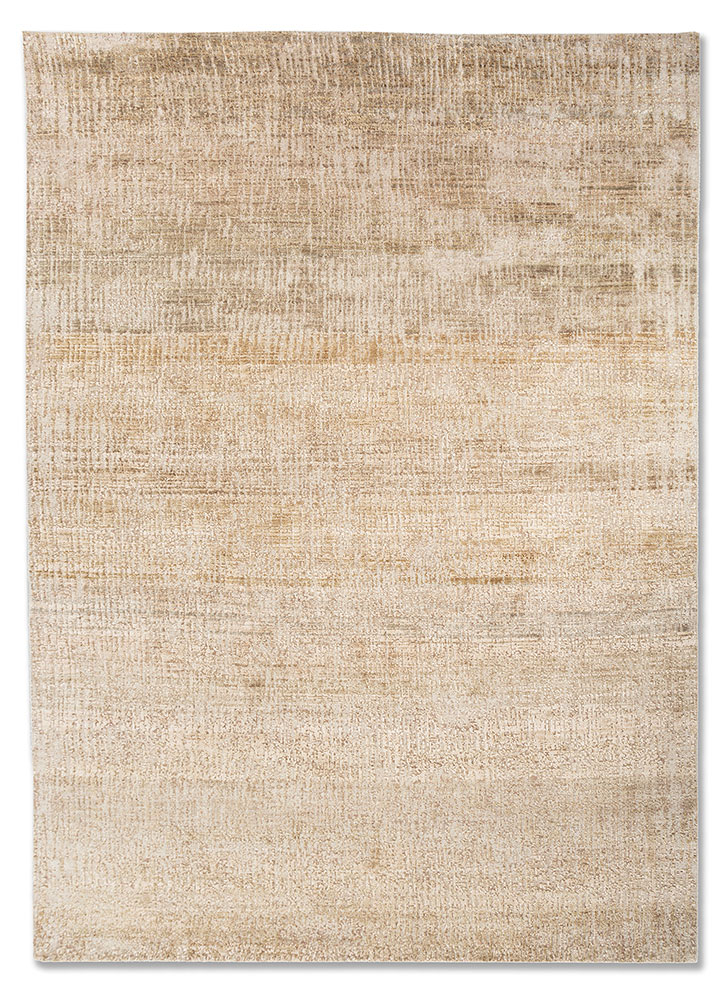  beige and brown wool and silk Hand Knotted Rug