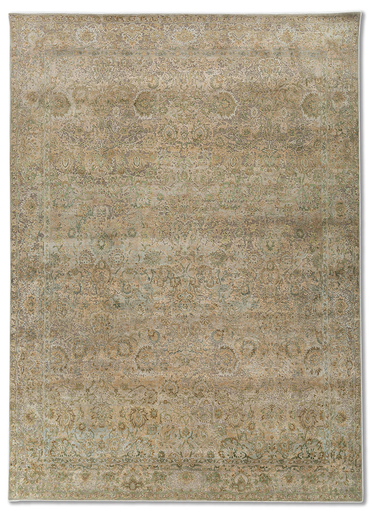  blue wool and silk Hand Knotted Rug