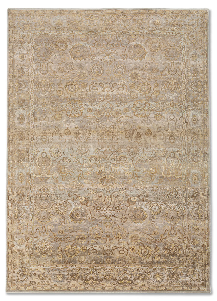  blue wool and silk Hand Knotted Rug