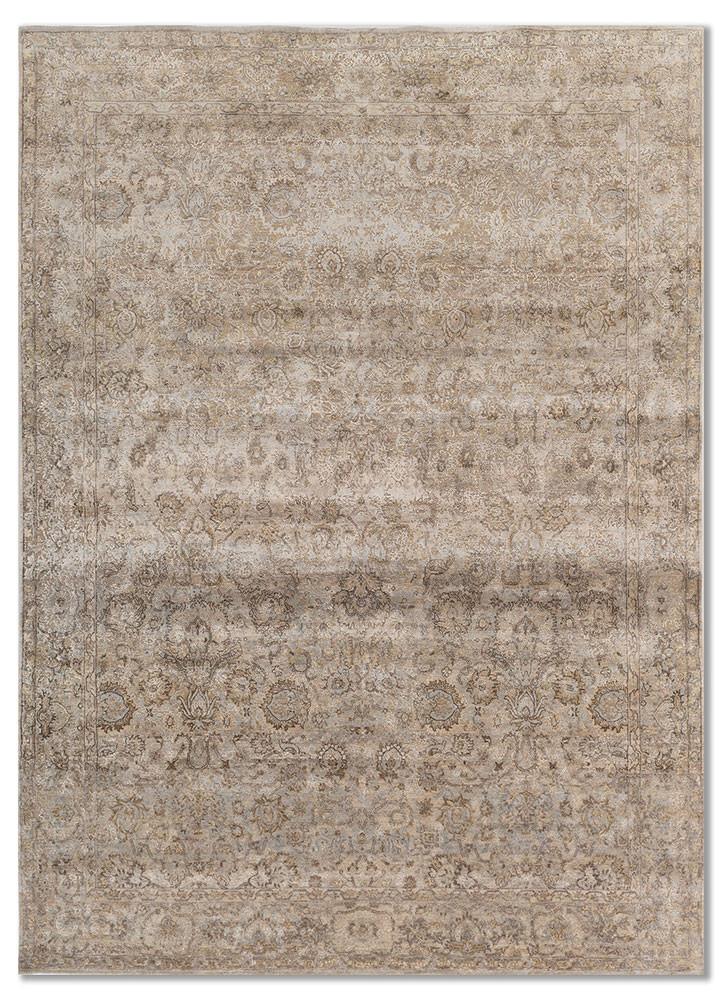  ivory wool and silk Hand Knotted Rug