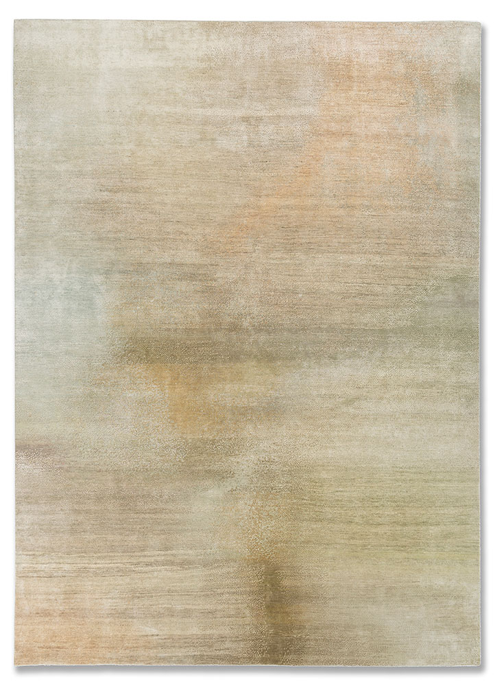 aprezo green wool and silk Hand Knotted Rug - HeadShot