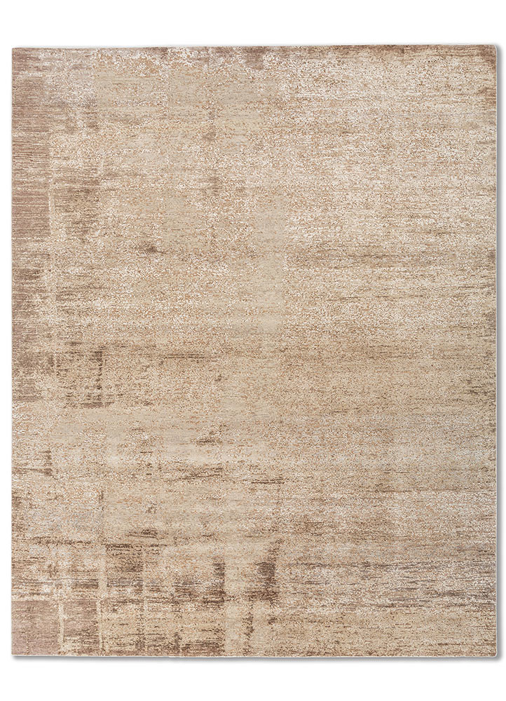  beige and brown wool and silk Hand Knotted Rug