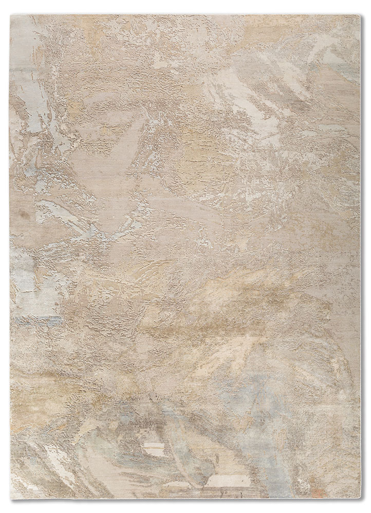 aprezo ivory wool and silk Hand Knotted Rug - HeadShot