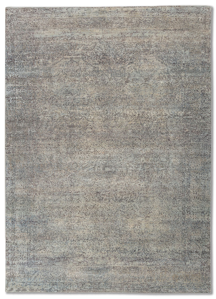 far east ivory wool and silk Hand Knotted Rug - HeadShot