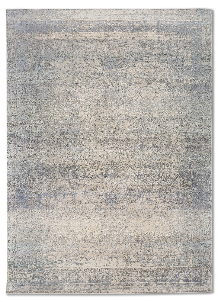  ivory wool and silk Hand Knotted Rug
