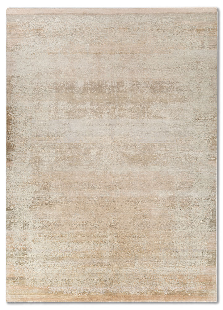  beige and brown wool and silk Hand Knotted Rug