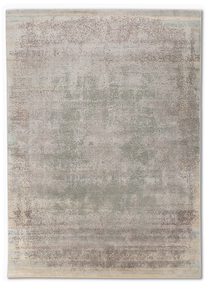 entropy blue wool and silk Hand Knotted Rug - HeadShot