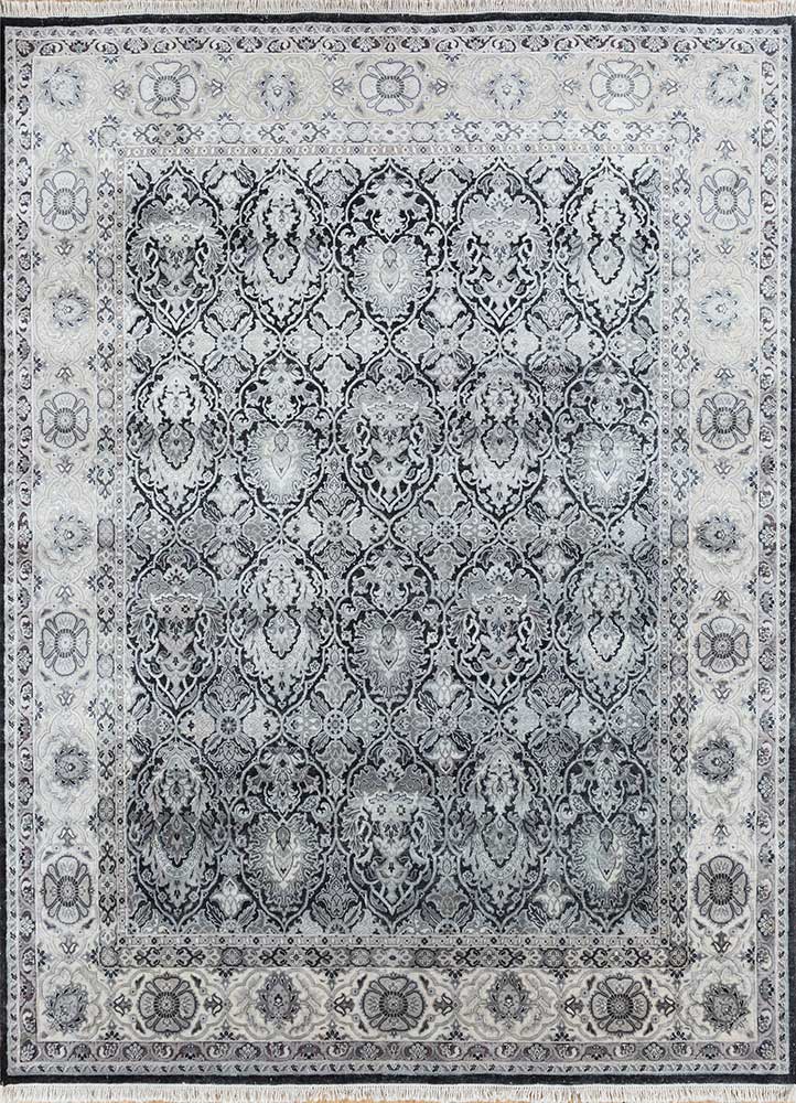  grey and black wool and silk Hand Knotted Rug