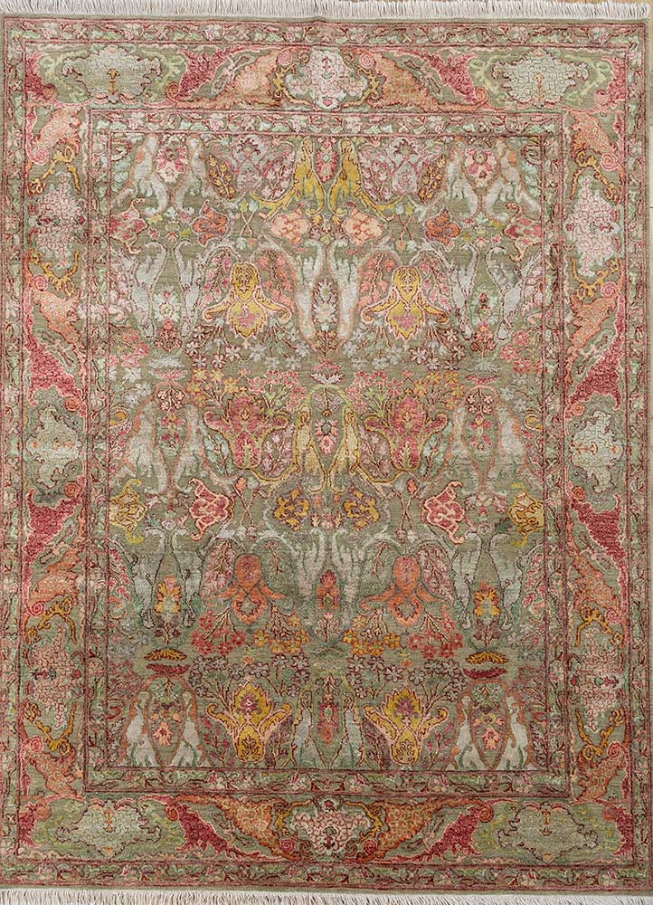 cyanna green wool and silk Hand Knotted Rug - HeadShot