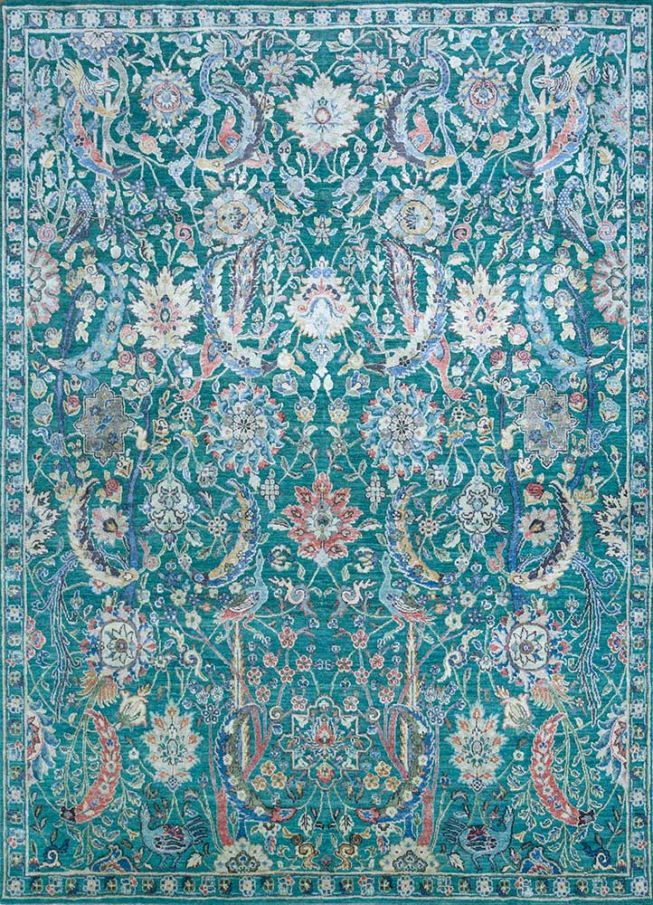  blue wool and silk Hand Knotted Rug