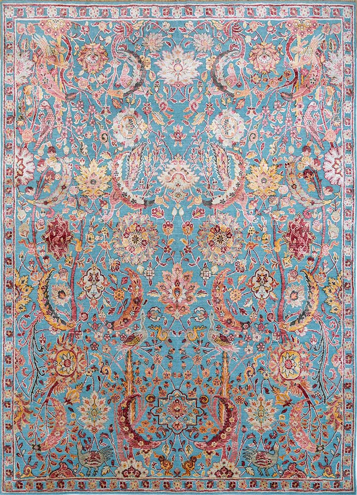 cyanna blue wool and silk Hand Knotted Rug - HeadShot