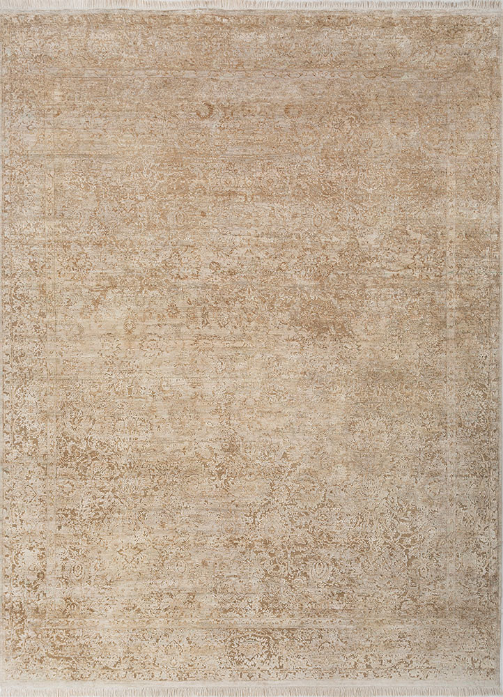  ivory wool and silk Hand Knotted Rug
