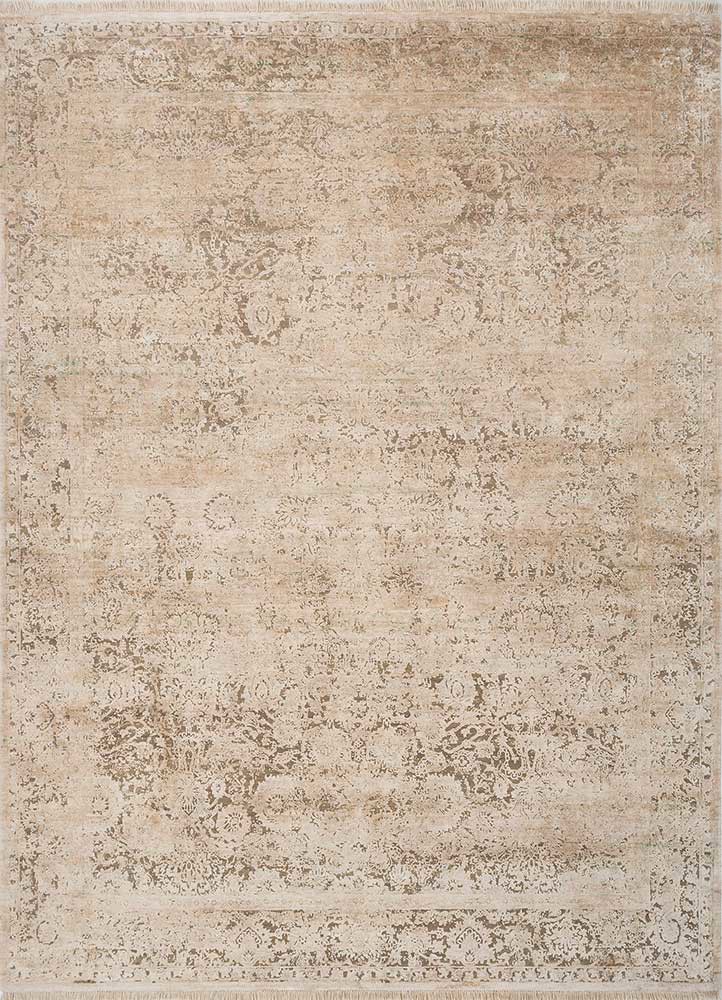  ivory wool and silk Hand Knotted Rug