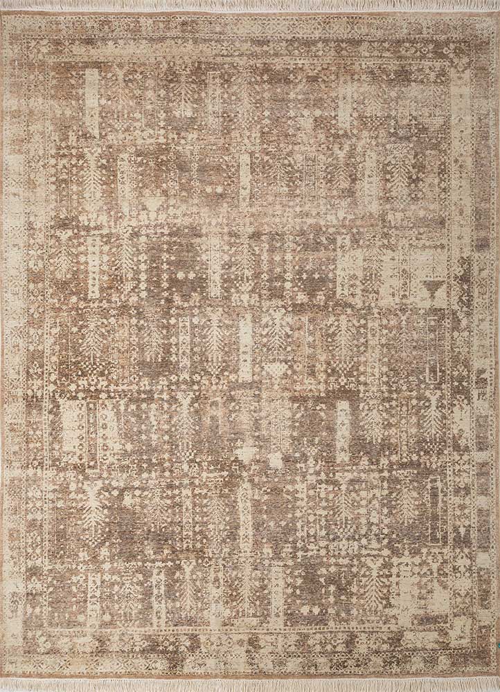 cyanna beige and brown wool and silk Hand Knotted Rug - HeadShot