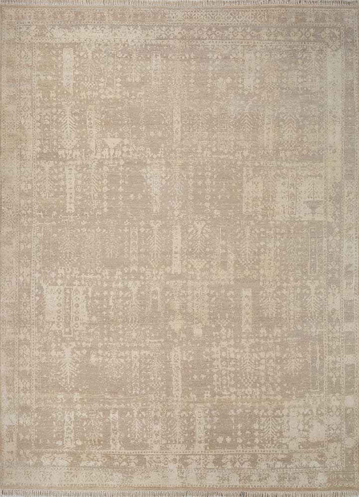  ivory wool and silk Hand Knotted Rug