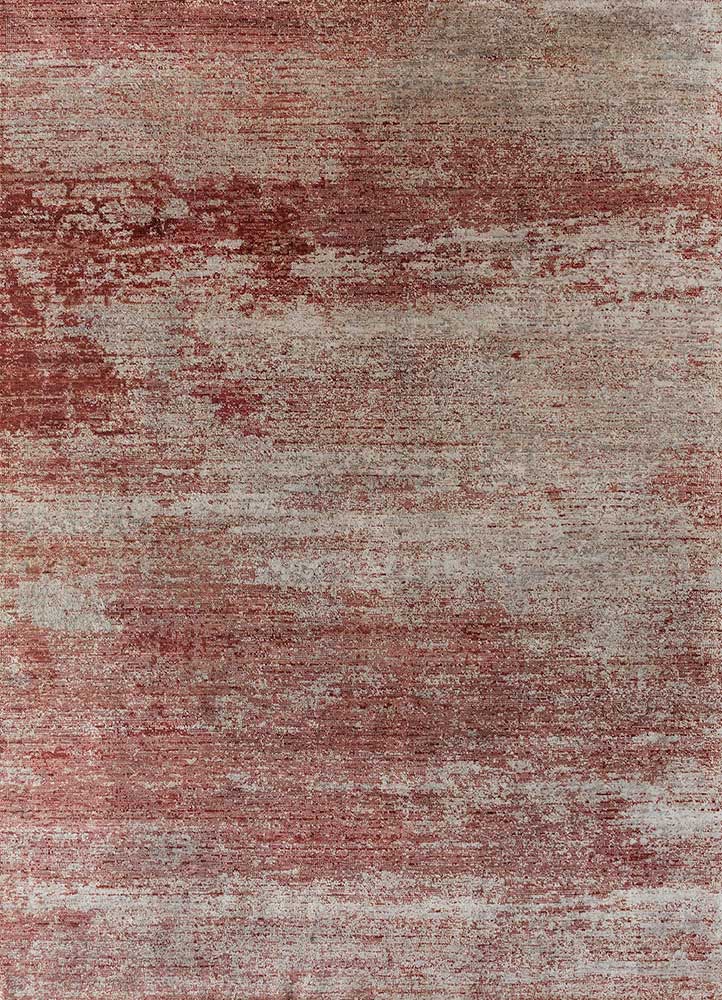  red and orange wool and silk Hand Knotted Rug