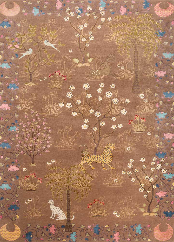 majnun beige and brown wool and silk Hand Knotted Rug - HeadShot