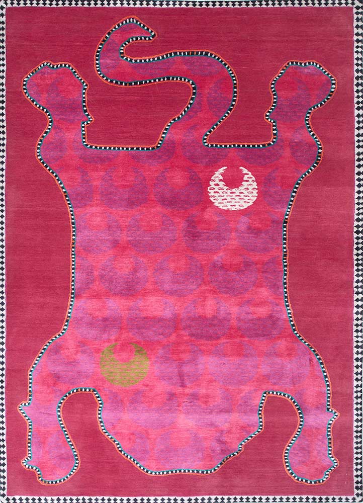 majnun pink and purple wool and silk Hand Knotted Rug - HeadShot