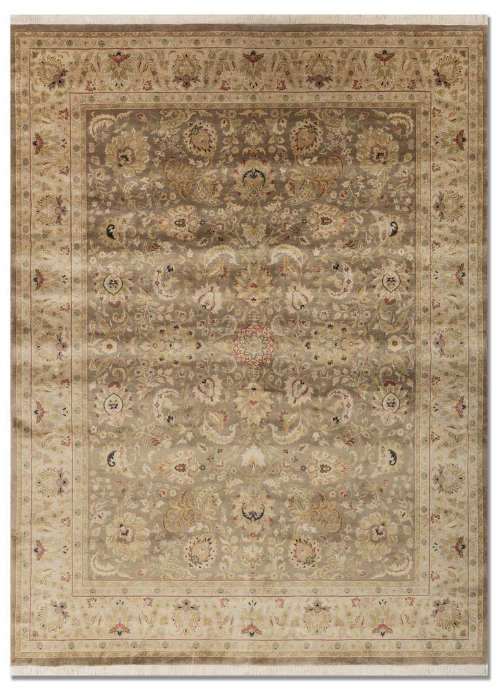  beige and brown silk Hand Knotted Rug
