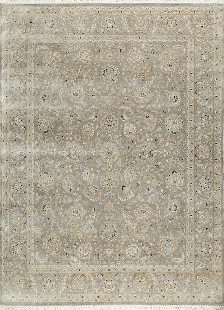 aurora grey and black silk Hand Knotted Rug - HeadShot