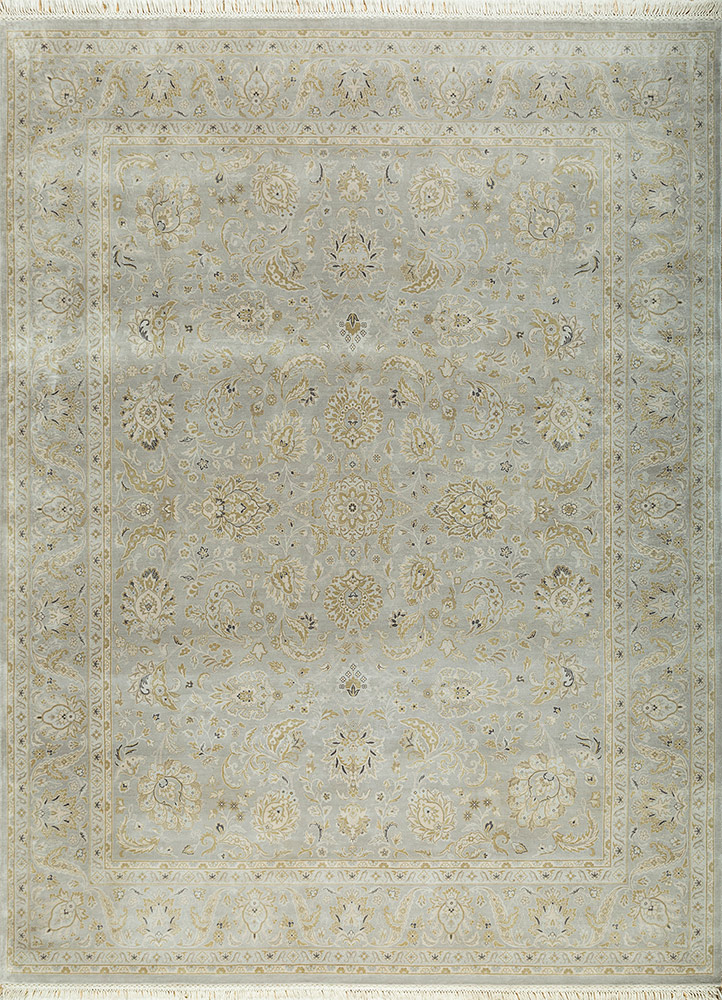 aurora grey and black silk Hand Knotted Rug - HeadShot