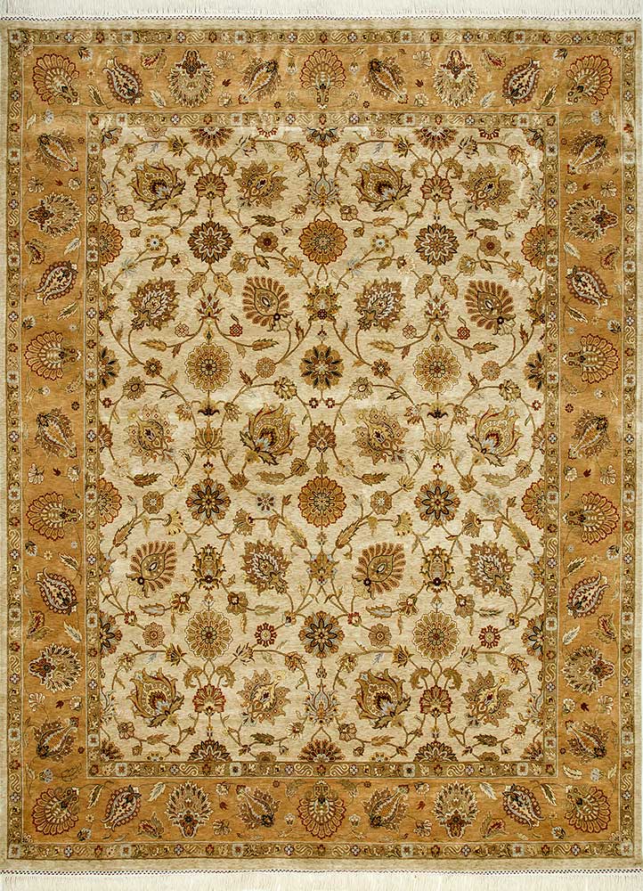  beige and brown silk Hand Knotted Rug