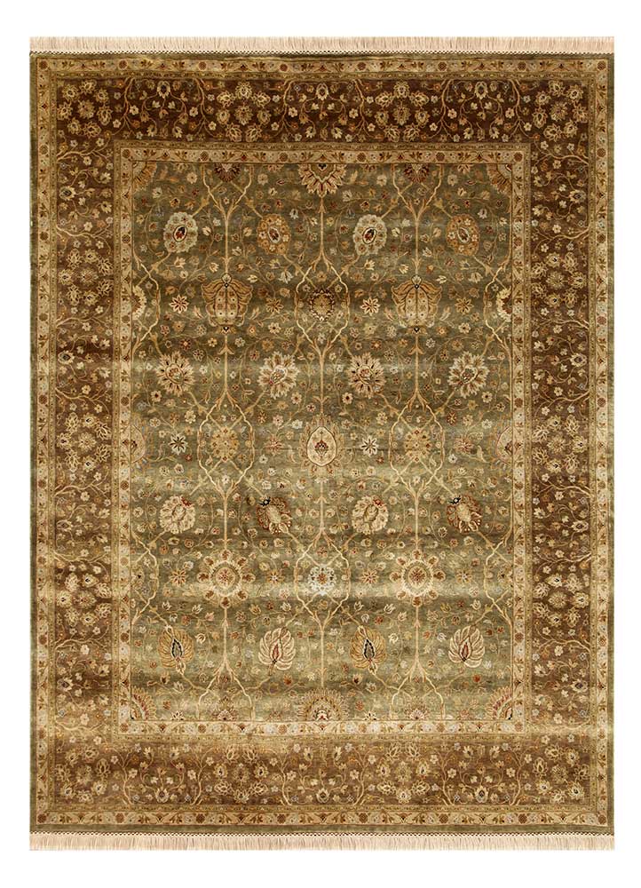 aurora green silk Hand Knotted Rug - HeadShot