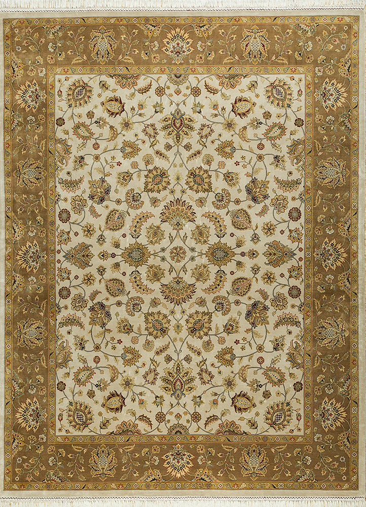 aurora beige and brown silk Hand Knotted Rug - HeadShot