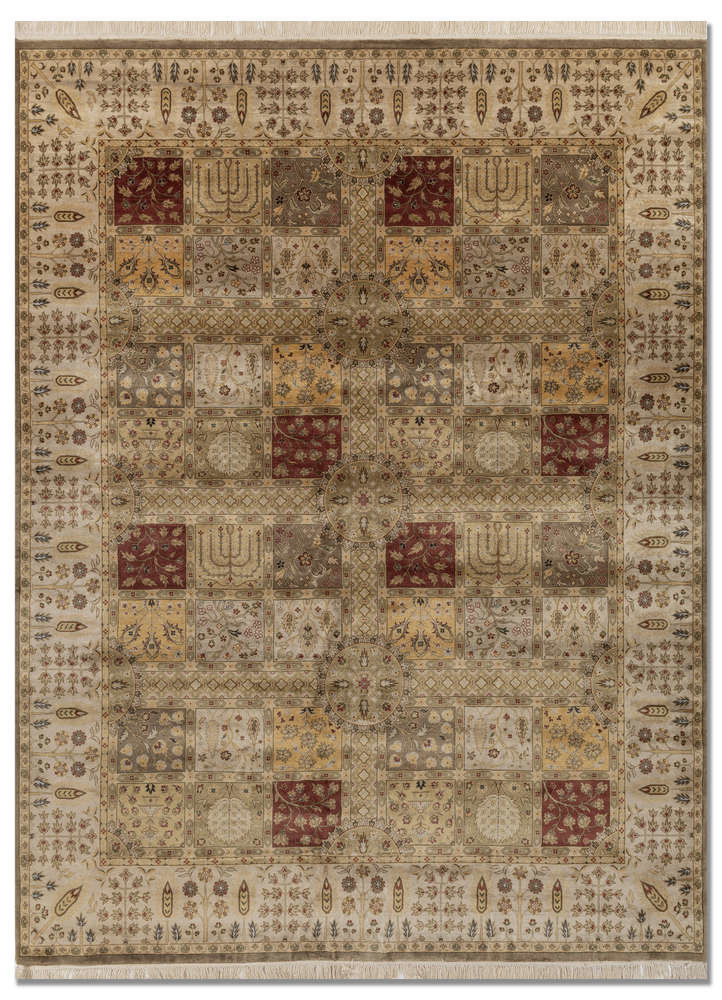 beige and brown silk Hand Knotted Rug