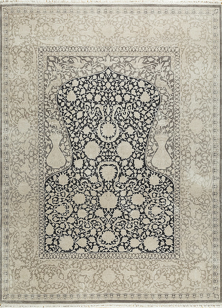  grey and black silk Hand Knotted Rug