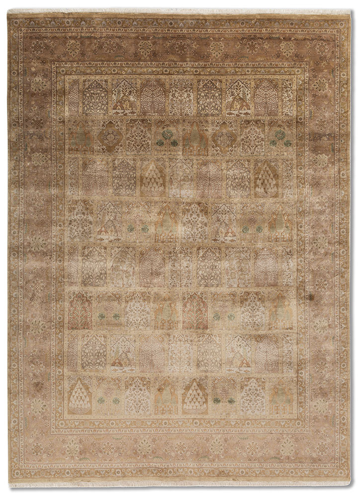 aurora beige and brown pure silk Hand Knotted Rug - HeadShot
