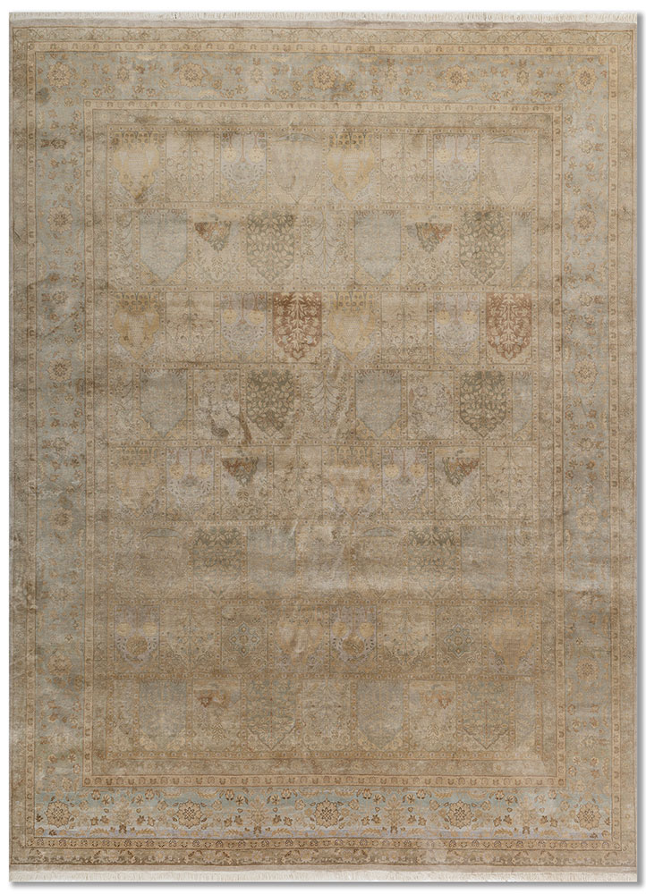 aurora blue silk Hand Knotted Rug - HeadShot