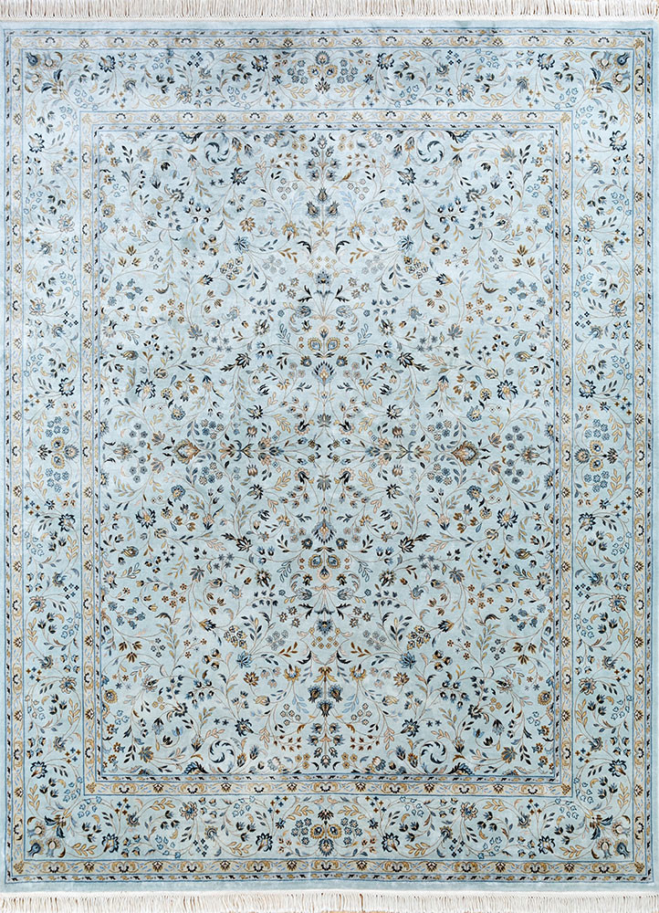  blue silk Hand Knotted Rug