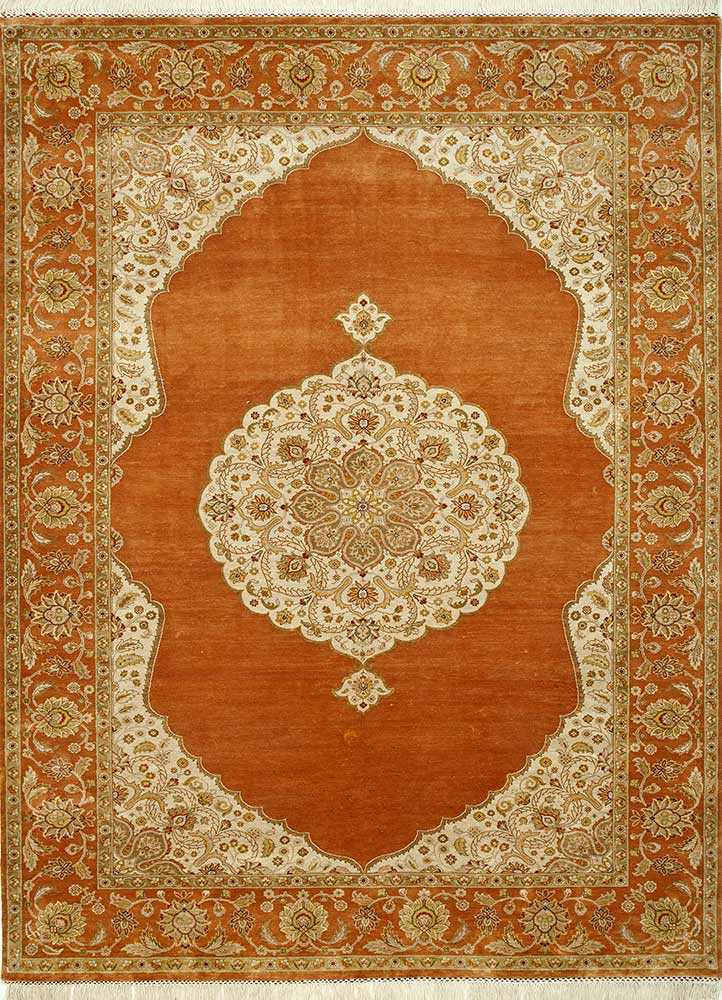 aurora red and orange silk Hand Knotted Rug - HeadShot