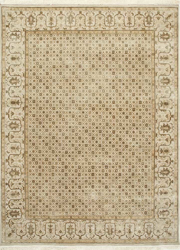  beige and brown wool and silk Hand Knotted Rug