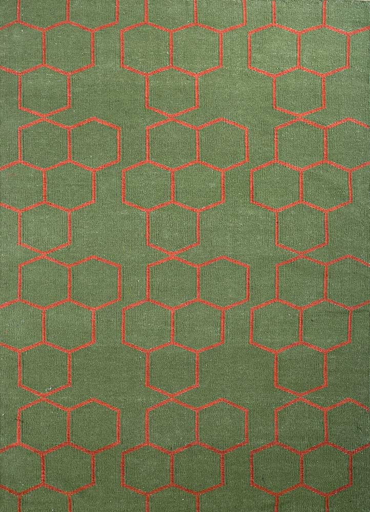  green wool Flat Weaves Rug