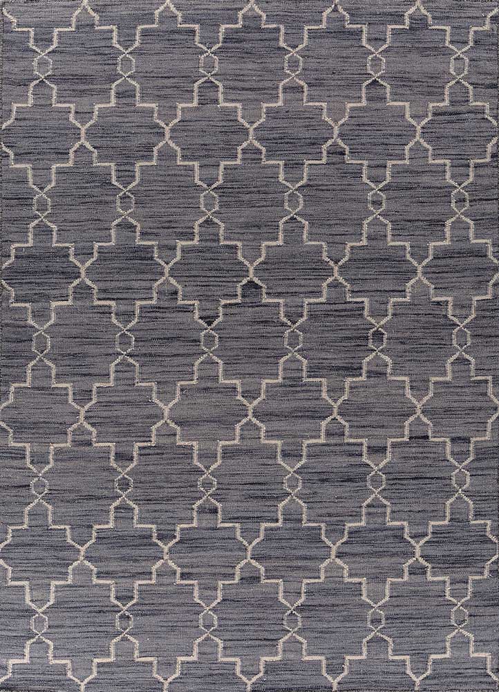 indusbar grey and black wool Flat Weaves Rug - HeadShot