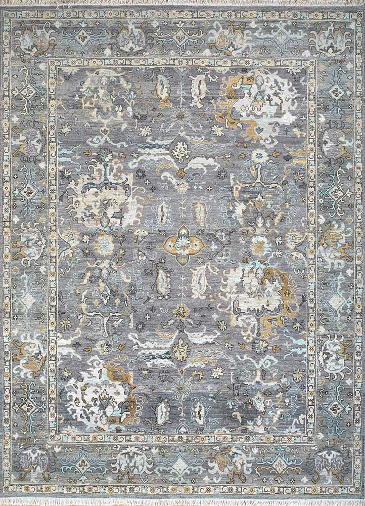 someplace in time grey and black wool Hand Knotted Rug - HeadShot