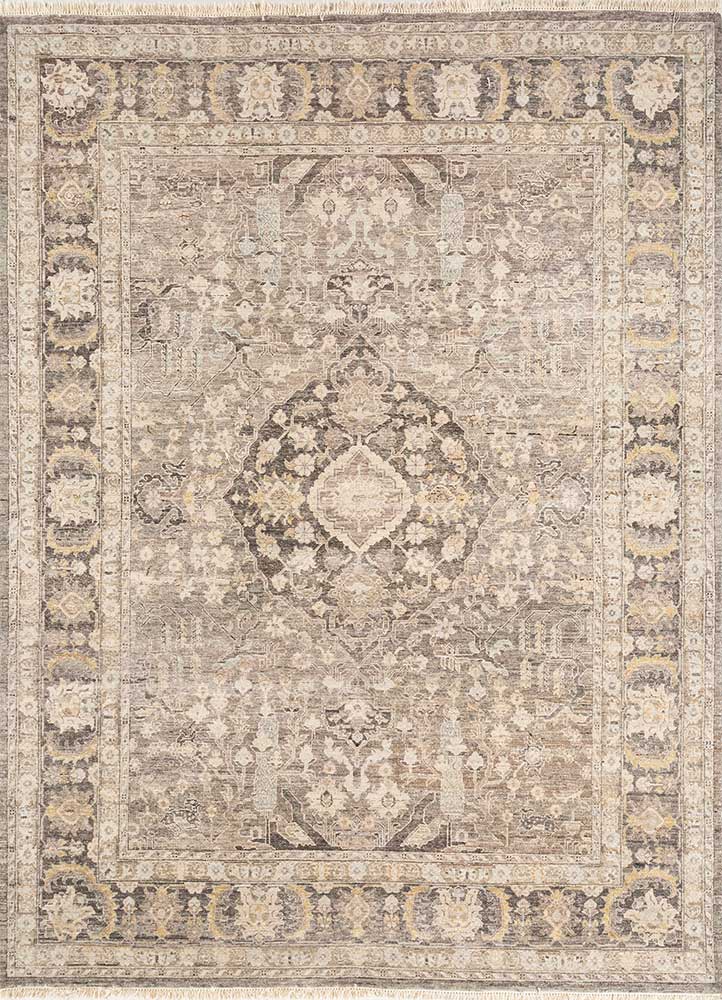 someplace in time grey and black wool Hand Knotted Rug - HeadShot