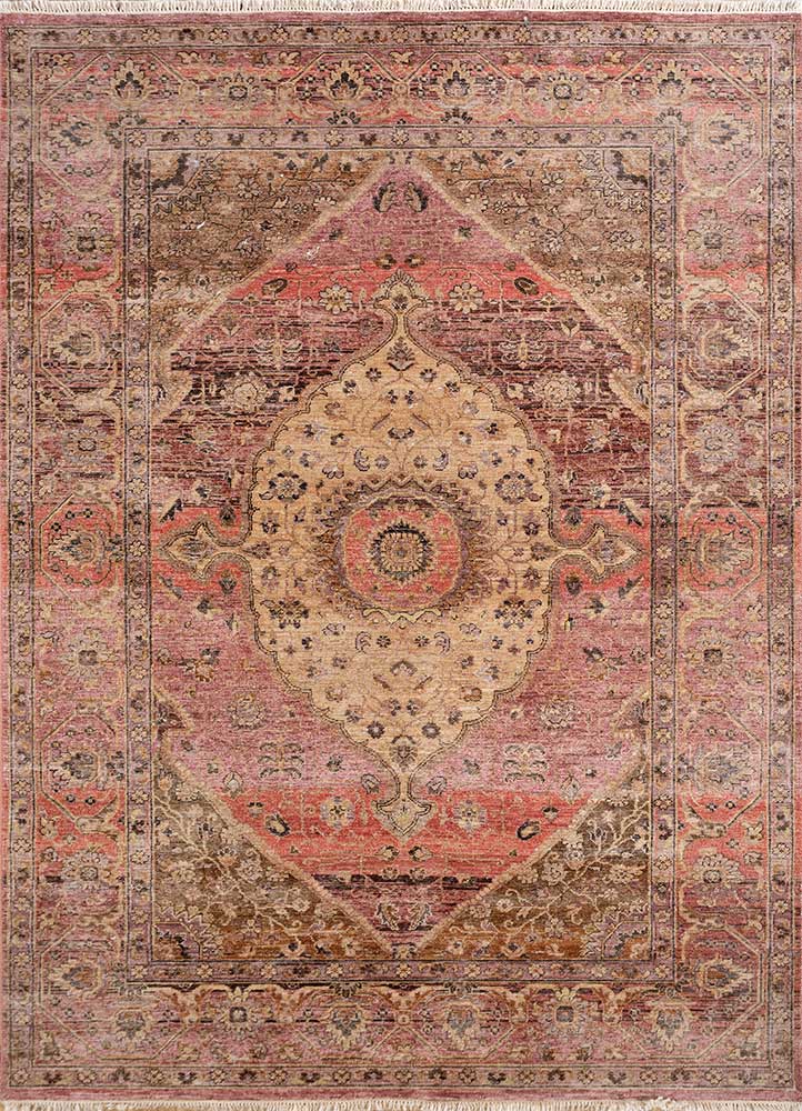 someplace in time red and orange afghan wool Hand Knotted Rug - HeadShot