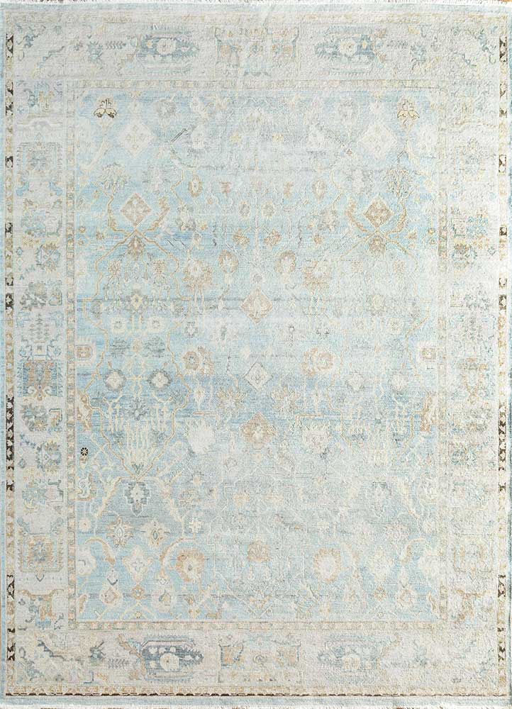 someplace in time blue wool Hand Knotted Rug - HeadShot