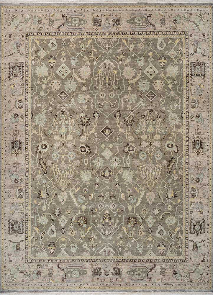  green wool Hand Knotted Rug