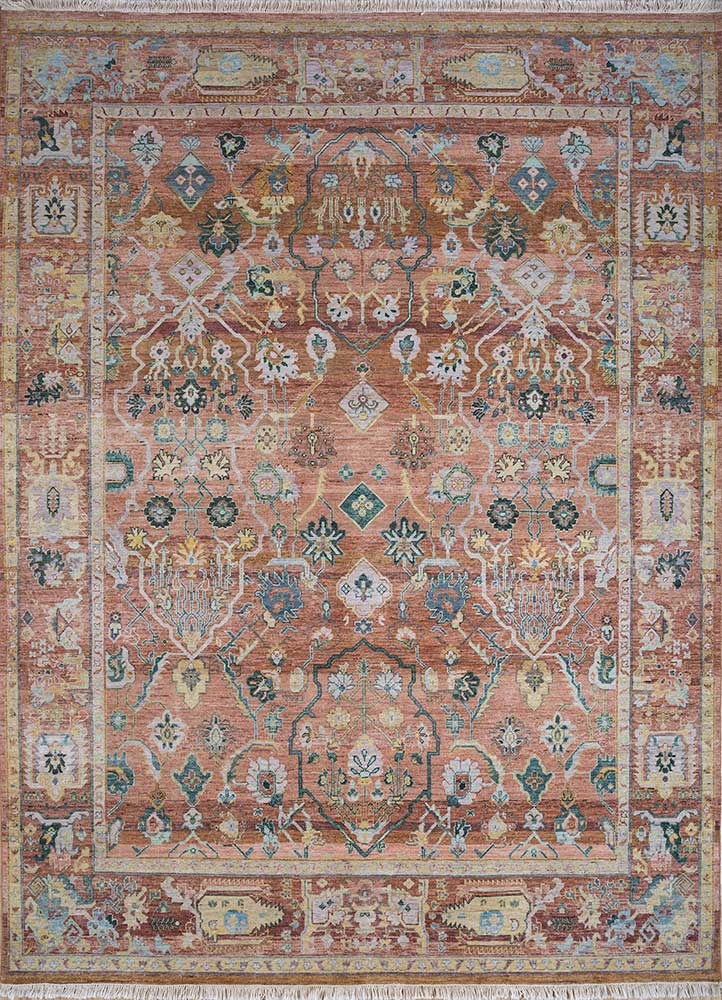 someplace in time red and orange wool Hand Knotted Rug - HeadShot