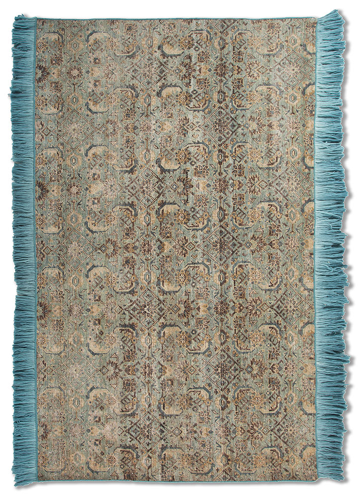 someplace in time blue wool Hand Knotted Rug - HeadShot