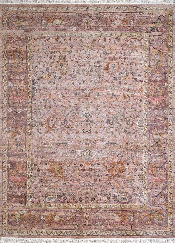 someplace in time pink and purple afghan wool Hand Knotted Rug - HeadShot