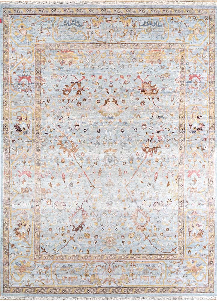 someplace in time blue afghan wool Hand Knotted Rug - HeadShot