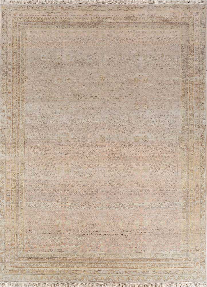  beige and brown wool Hand Knotted Rug