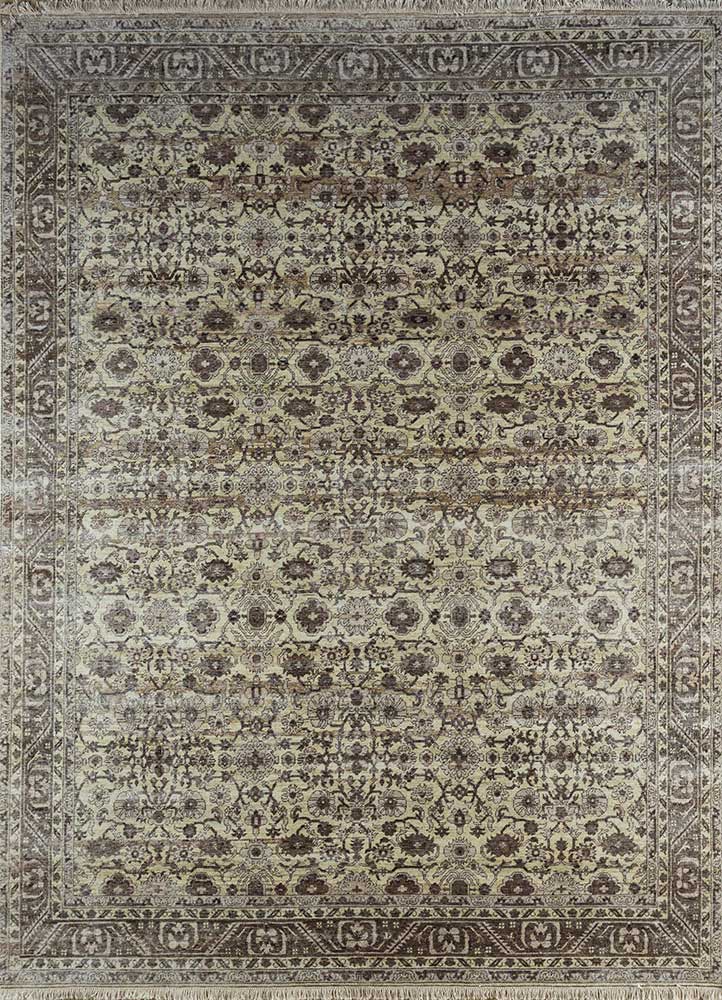 someplace in time beige and brown afghan wool Hand Knotted Rug - HeadShot