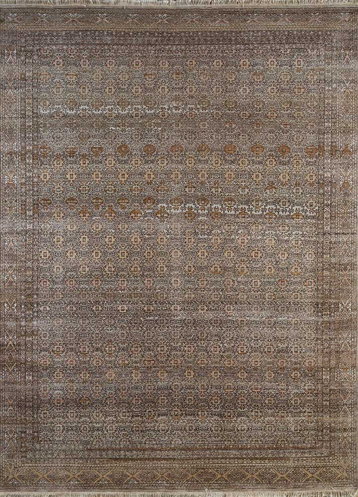  beige and brown wool Hand Knotted Rug