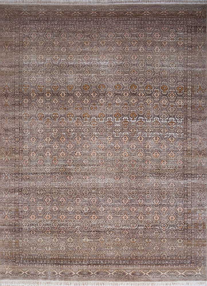  beige and brown wool Hand Knotted Rug